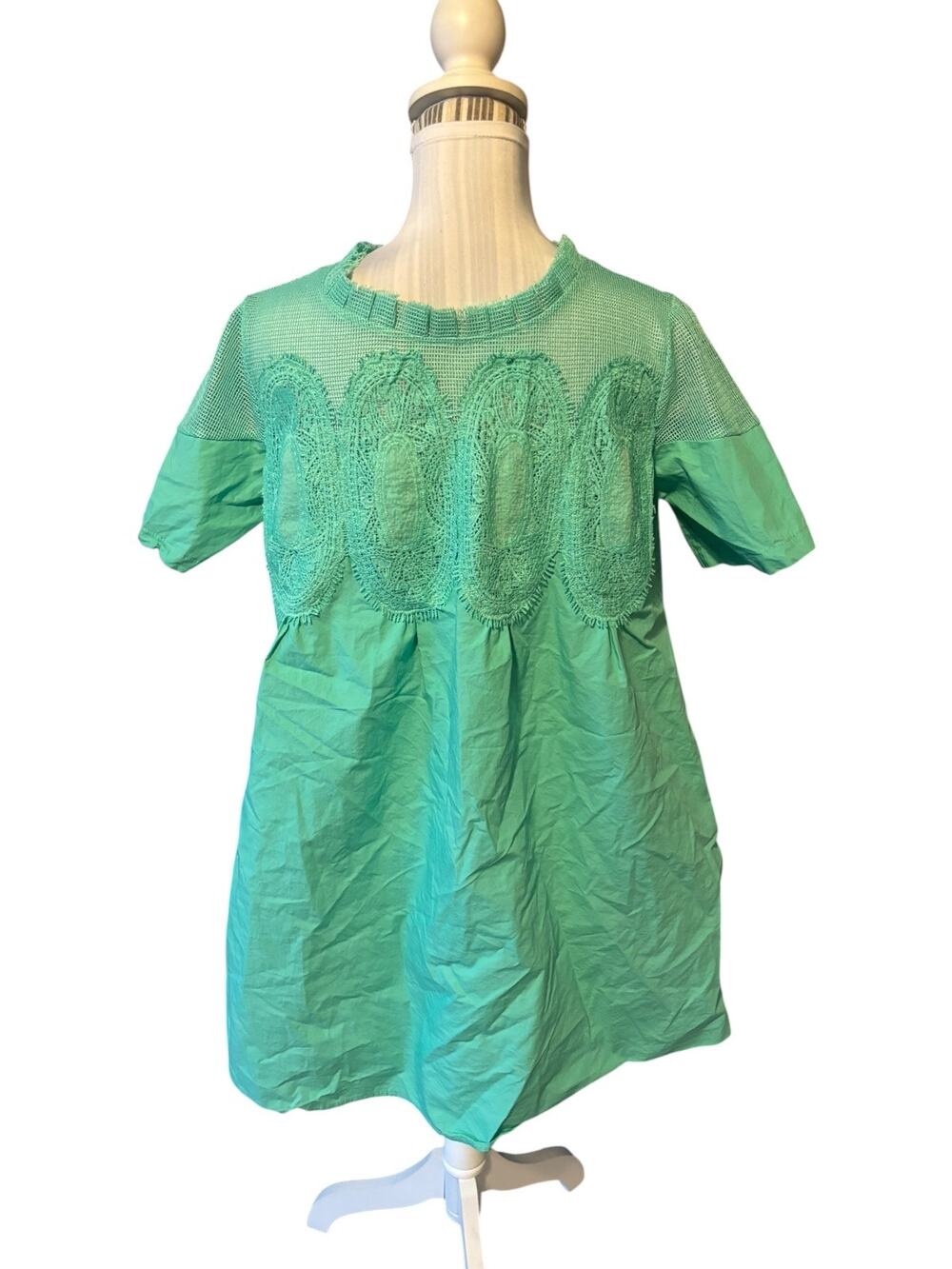 Green Summer Baby doll Dress Size S Lace Top